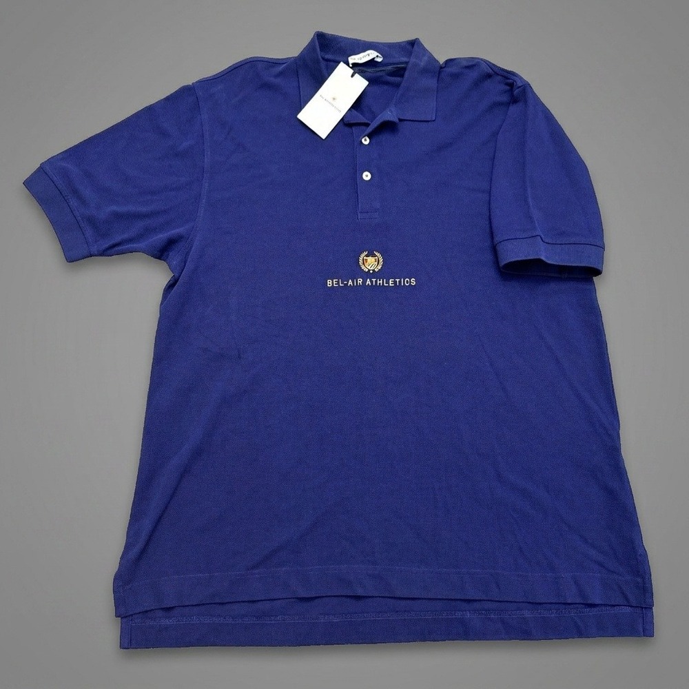 NWT Bel-Air Athletics Academy Crest Polo Shirt Men L Blue Cotton Embroidered Y2K